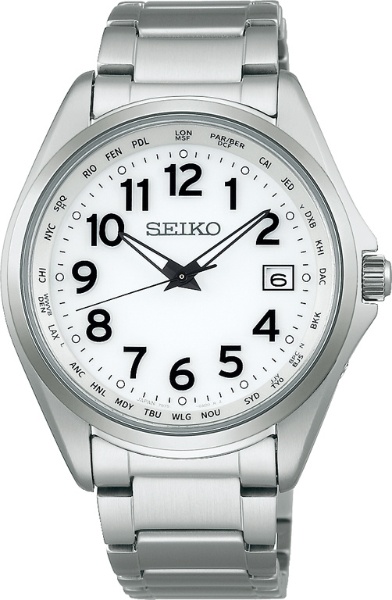 SEIKO SELECTION 腕時計 メンズ SBTM333 チタン製ソーラー電波 ワールドタイム機能付き 電波ソーラー ブラックxブラック アナログ表示