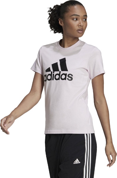 レディース エッセンシャルズ ロゴ 半袖Tシャツ(Mサイズ/オールモストピンク×ブラック) HC9274