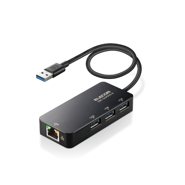 BUFFALO　[USB-A オス→メス LAN   USB-Ax3] 変換アダプタ ブラック　LUD-U3-AGHBK