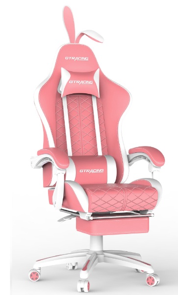 ホワイト レーシングチェア ゲーミングチェア フットレスト 椅子  ピンク