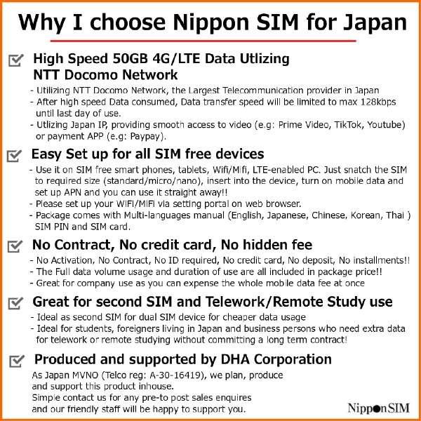 供Nippon SIM for Japan日本国内使用的预付数据SIM标准版180天50GB DHA-SIM-133[多SIM]_5]