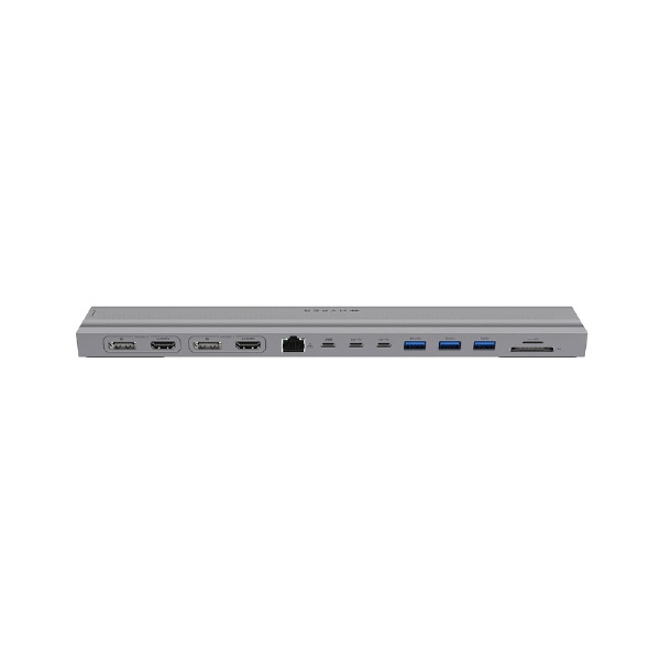 MacBook Pro / Air用スタンド［USB-Cｘ2 オス→メス カードスロットｘ2 / HDMIｘ2 / DisplayPortｘ2 /  LAN / USB-Aｘ3 / USB-Cｘ3］USB PD対応 100W ドッキングステーション ダークグレー HP-HD134 [USB  Power