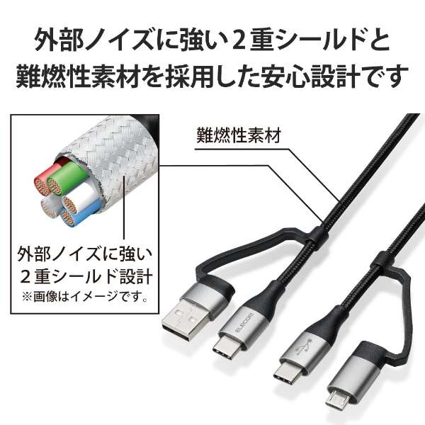 4in1 USBケーブル/USB-A+USB-C/Micro-B+USB-C/USB Power Delivery対応/2.0m/ブラック MPA-AMBCC20BK [2.0m]_7