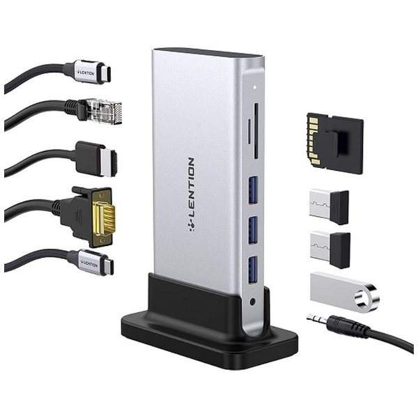 ［USB-C オス→メス カードスロットｘ2 / HDMI / VGA / LAN / φ3.5mm / USB-Aｘ3 / USB-C］ USB  PD対応 100W ドッキングステーション シルバー OC-D55-SV [USB Power Delivery対応]