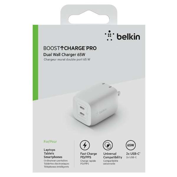 Chargeur mural double USB-C 65 W BOOST↑Charge Pro Dual de Belkin