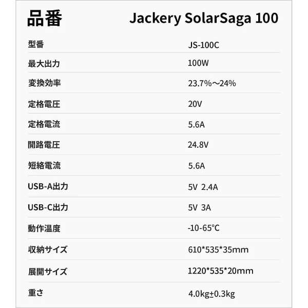 太阳能接收板100W SolarSaga 100(USB-A，USB-C输出对应)JS-100C_12