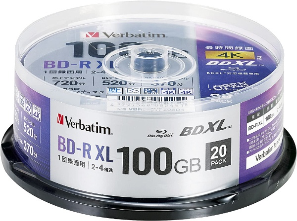 録画用BD-R XL VBR520YP20SD4 [20枚 /100GB /インクジェットプリンター