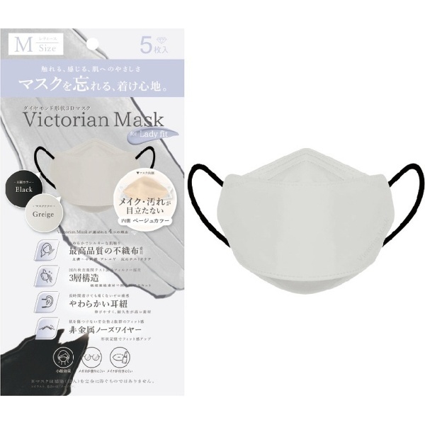Victorian Mask（ヴィクトリアンマスク）レディースサイズ バイカラー 5枚入 グレージュ×ブラック sw-mask-232tclg  サムライワークス｜SAMURAI WORKS 通販