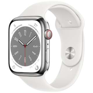 Apple Watch Series 8（GPS + Cellularモデル）- 45mmシルバーステンレススチールケースとホワイトスポーツバンド MNKE3JA
