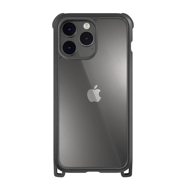 iPhone 14 Pro Max 耐衝撃MIL規格クリアケース（ショルダーストラップ付き） メタルブラック/レインボー ME-INGCSPTSL-MR