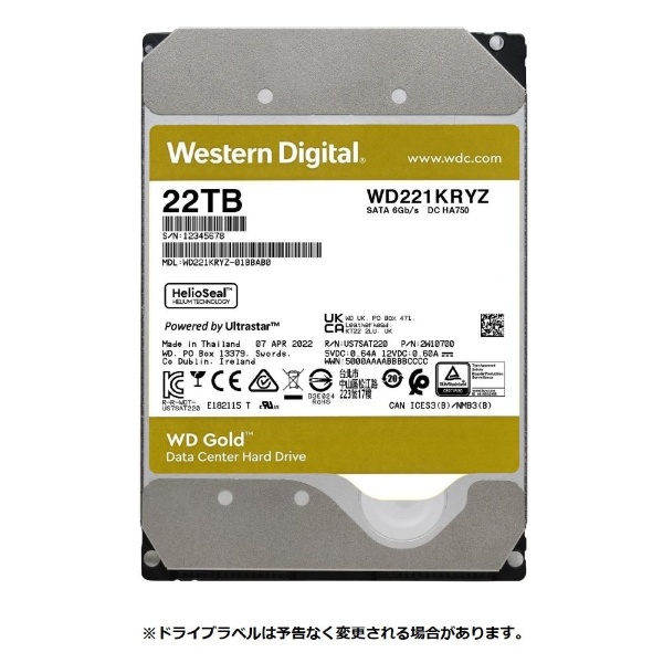 WD221KRYZ 内蔵HDD SATA接続 WD Gold [22TB /3.5インチ] 【バルク品