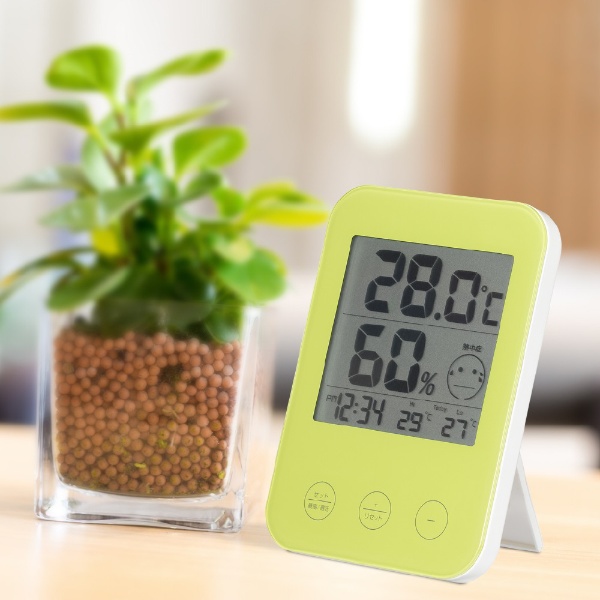 熱中症・インフルエンザ警報付きデジタル温湿度計 グリーン DO05GR