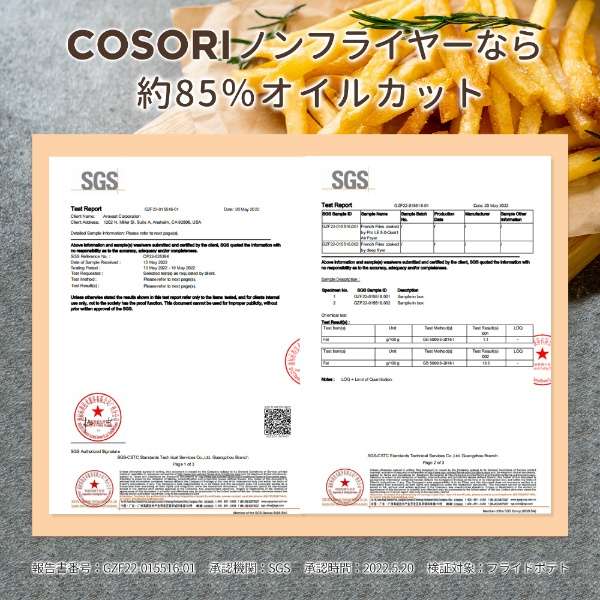 附带CAF-L501-KJPR COSORI空气炸锅L501 Combo[大容量4.7L]扦子框安排的日本語食谱在的_5