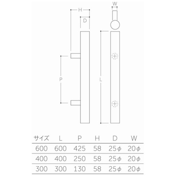 ＭＫ ドアハンドル（両面用） ２５ΦＸ４００ｍｍ ウォールナット MDW-1004X8 丸喜金属｜MARUKI HARDWARE 通販 
