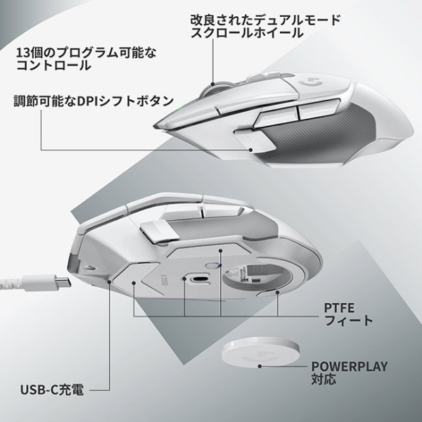 ゲーミング マウス G502 X LIGHTSPEED ホワイト G502XWL-CRWH [光学式 /無線(ワイヤレス) /13ボタン /USB]