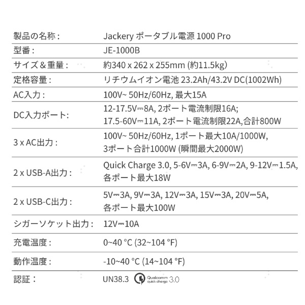 Jackery JE-1000B ポータブル電源　1000Pro ジャクリ