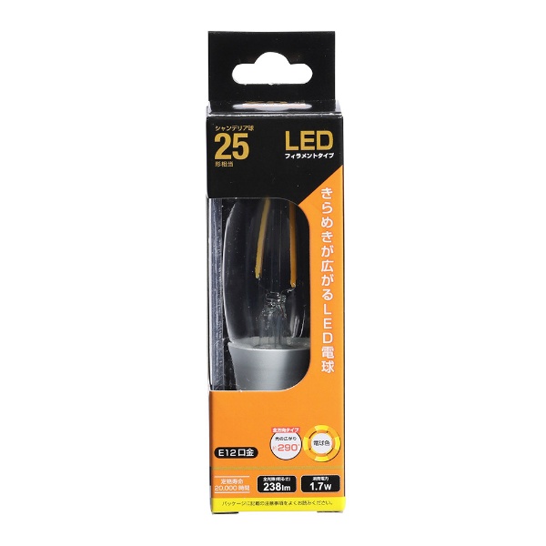 LEDﾌｨﾗﾒﾝﾄﾀｲﾌﾟｼｬﾝﾃﾞﾘｱ球 E12 25形相当 電球色 LDC2L-E12C6 [E12