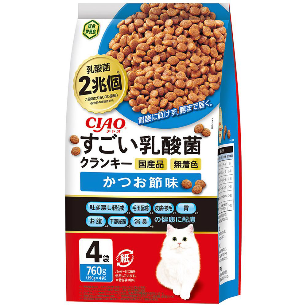 CIAO（チャオ）すごい乳酸菌クランキー 本格鰹だし味 760g（190g×4袋） いなばペットフード｜INABA-PETFOOD 通販 |  ビックカメラ.com