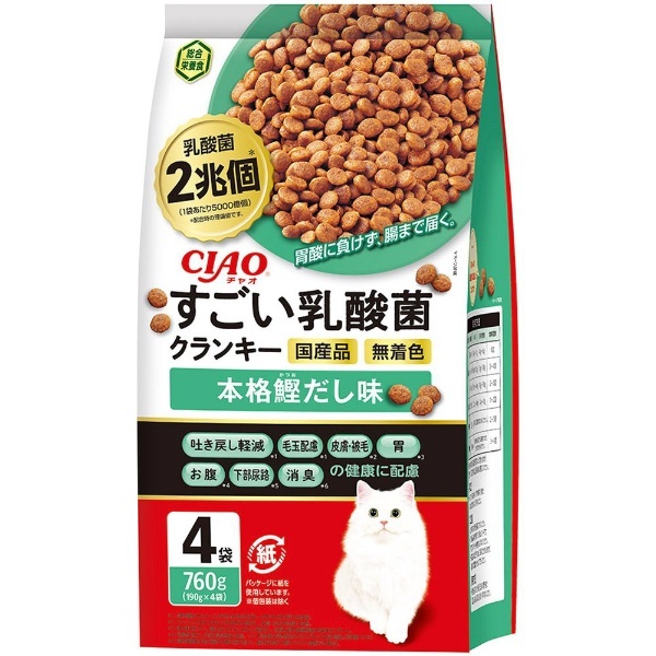 CIAO（チャオ）すごい乳酸菌クランキー 本格鰹だし味 760g（190g×4袋） いなばペットフード｜INABA-PETFOOD 通販 