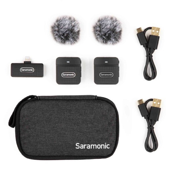 2.4G超小型ワイヤレスマイクシステム(送信機×2台、ライトニング端子付き受信機×1台）　Saramonic Blink100 B4 　 スマートフォン、タブレット、デジタル一眼レフ カメラ、カムコーダー等に対応 Saramonic