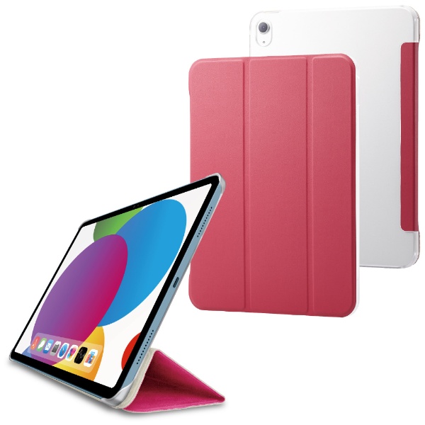 10.9インチ iPad（第10世代）用 フラップケース 背面クリア ソフトレザー 2アングル スリープ対応 ピンク TB-A22RWVPN