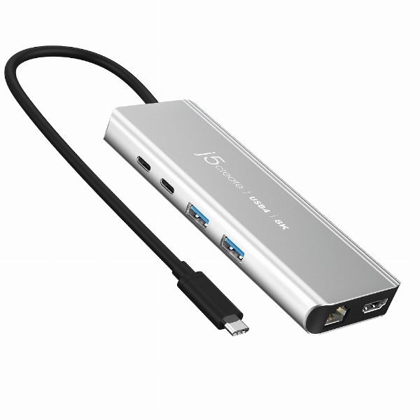 USB4-C オス→メス HDMI LAN USB-Aｘ2 USB-Cｘ2］USB PD対応 100W ドッキングステーション  スペースグレー JCD403 [USB Power Delivery対応] j5 create｜ジェイファイブクリエイト 通販