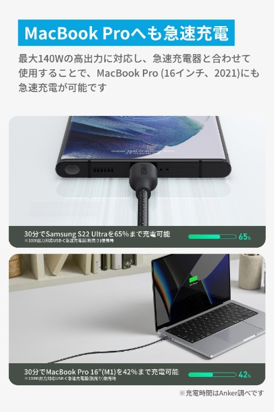 Anker 543 エコフレンドリーナイロン USB-C & USB-C ケーブル