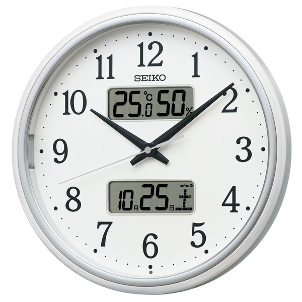掛け時計 【温度・湿度・カレンダー表示】 銀色メタリック KX275S