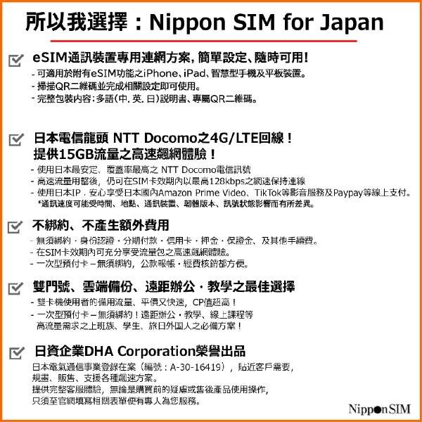 [eSIM终端专用]供15GB日本国内使用Nippon SIM for Japan 180天的DHA-SIM-163_6
