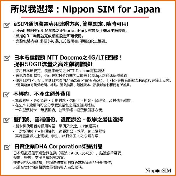 [eSIM终端专用]供50GB日本国内使用Nippon SIM for Japan 180天的DHA-SIM-165_6