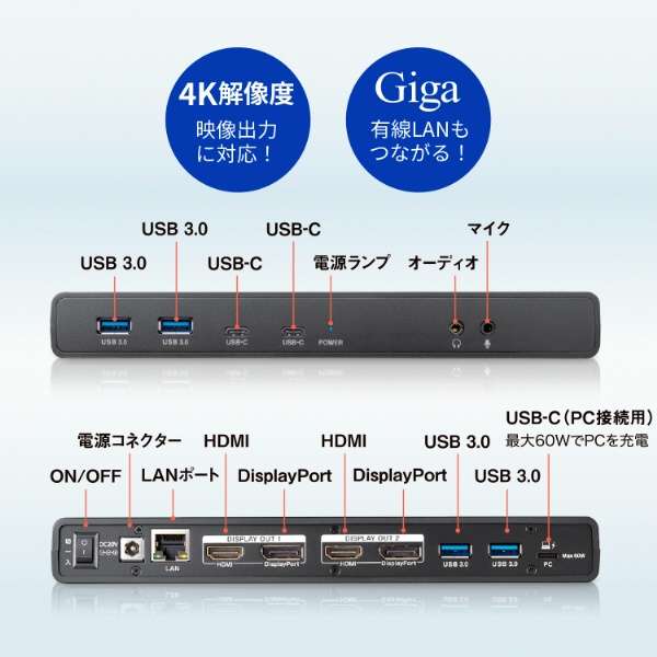 mUSB-C IXX HDMI2 / DisplayPort2 / LAN /3.5mm2 / USB-A4 / USB-C2nUSB PDΉ 60W hbLOXe[V US3C-DS1/PD-A [USB Power DeliveryΉ]_3
