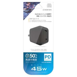 AC[d Type-C~2|[g PD45W ubN RAC2C45W01BK [2|[g /USB Power DeliveryΉ /GaN(KE) ̗p]