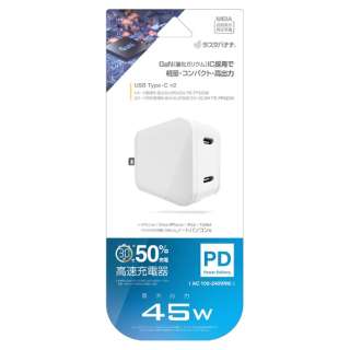 AC[d Type-C~2|[g PD45W zCg RAC2C45W01WH [2|[g /USB Power DeliveryΉ /GaN(KE) ̗p]