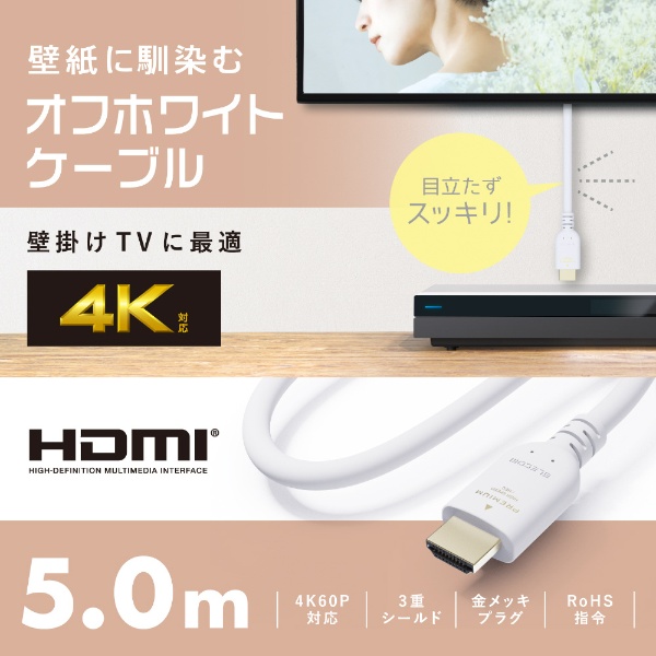 5m HDMIケーブル Premium HDMI 4K 60P ホワイト DH-HDPS14E50WH