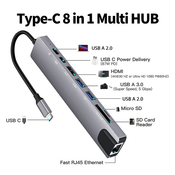 USB-C ᥹ ɥåȣ2 / HDMI / LAN / USB-A2 / USB-C2 USB PDб 87W ɥå󥰥ơ HDX-C8 [USB Power Deliveryб]