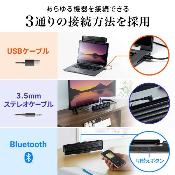 MM-SPBT5BK PCXs[J[ Bluetooth/USB-A/3.5mmڑ Nbv [USBd]_3