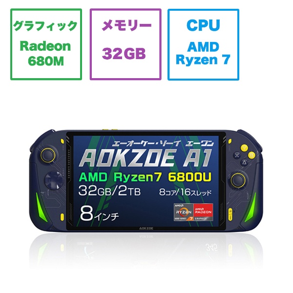 ゲーミングモバイルパソコン AOKZOE A1 クォンタムブルー AOKZOEA1-2R [8.0型 /Windows11 Home /AMD  Ryzen 7 /メモリ：32GB /SSD：2TB /2022年12月モデル]
