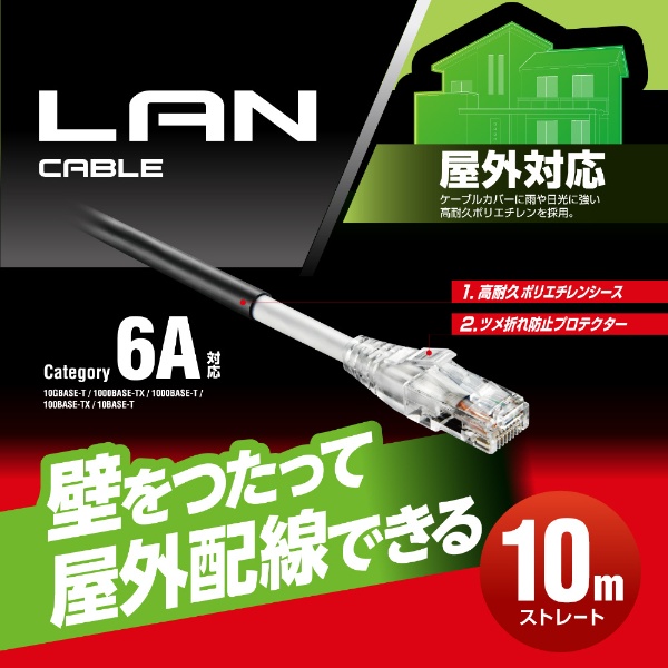 LANケーブル ブラック LD-GPAOS/BK10 [10m /カテゴリー6A /屋外用