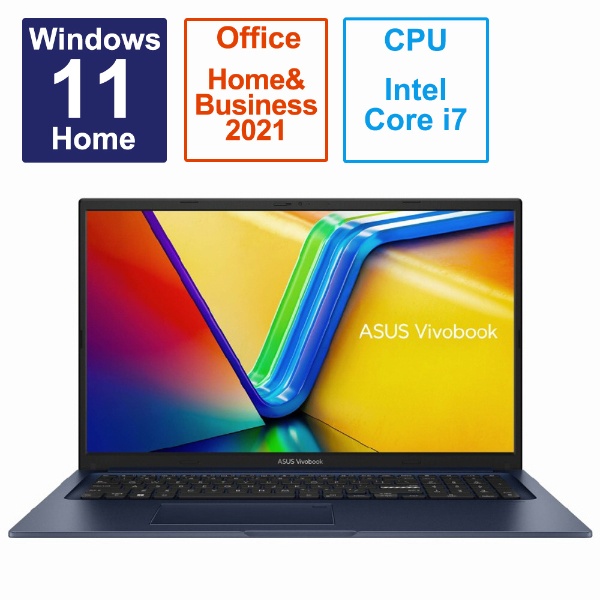 ノートパソコン Vivobook 17 クワイエットブルー X1704VA-AU121WS [17.3型 /Windows11 Home /intel  Core i7 /メモリ：16GB /SSD：512GB /Office HomeandBusiness /2023年4月モデル]