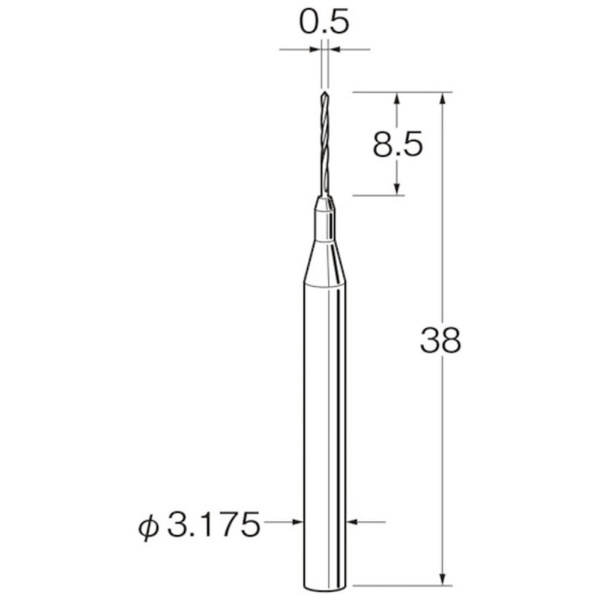 リューター ツイストドリル（超硬合金）刃径（mm）： 0．5シャンク径