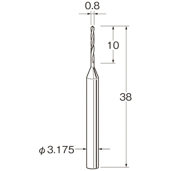 リューター ツイストドリル（超硬合金）刃径（mm）： 0．8シャンク径