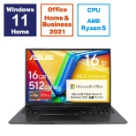 笔记本电脑Vivobook 16因迪黑色M1605YA-MBR5165BKSWS[16.0型/Windows11 Home/AMD Ryzen 5/存储器:16GB/SSD:512GB/Office HomeandBusiness/2023一年5月型号][库存限度]