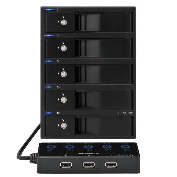 センチュリー　独立電源スイッチ・USBハブ機能搭載 USB3.2 Gen2 3.5インチSATA×5 HDDケース 裸族 [3.5インチ対応  SATA  5台]　CRCM535U32CIS