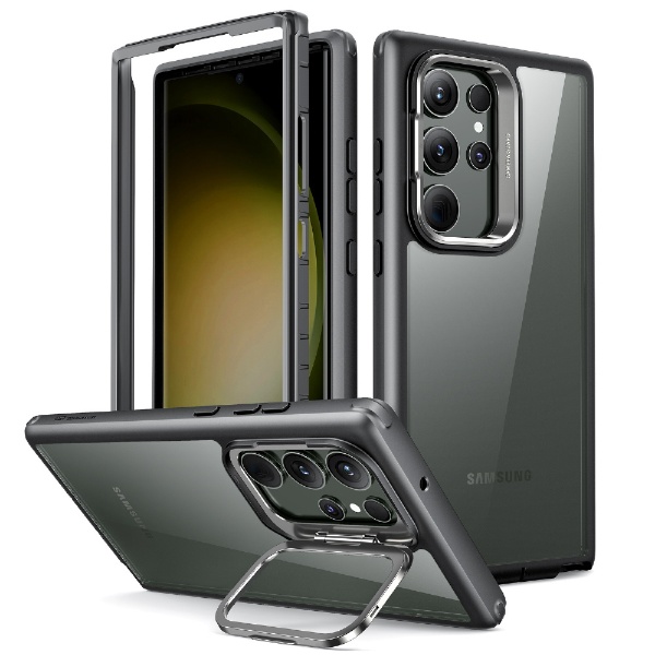 Galaxy S23Ultraカメラリングスタンド付きミリタリーグレードケース