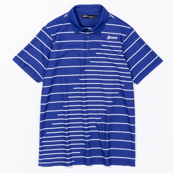 メンズ ポロシャツ 変形ボーダープリントシャツ(Lサイズ/ブルー
