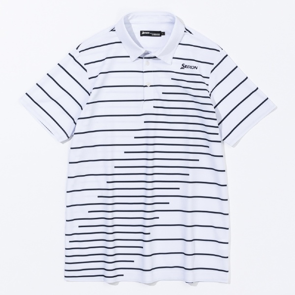 メンズ ポロシャツ 変形ボーダープリントシャツ(Mサイズ/ホワイト