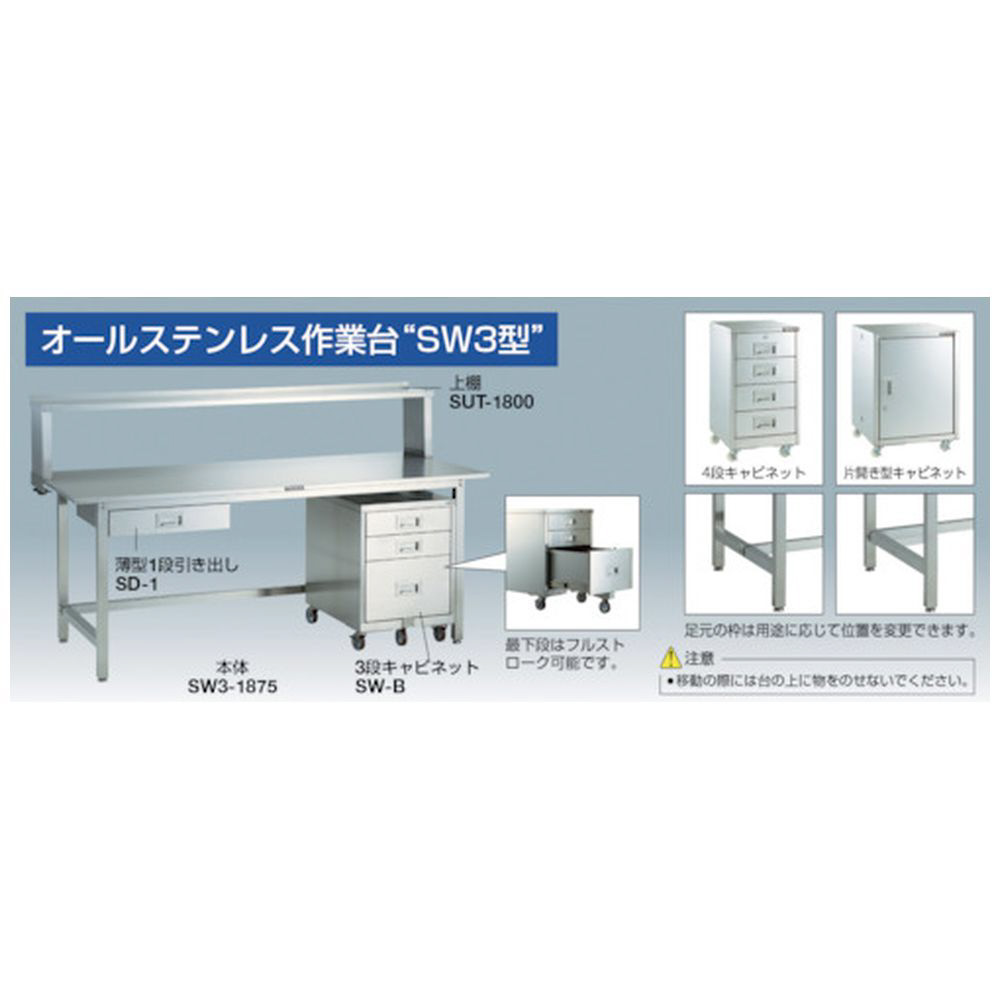 TRUSCO オールステンレス作業台 1200×600×H740 （下棚2枚付・SUS304） SW31260LT2