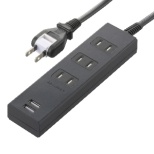 有USB的接线板黑OBR-T322A-K[2.0m/3个口/开关无/2波特酒（Port）]