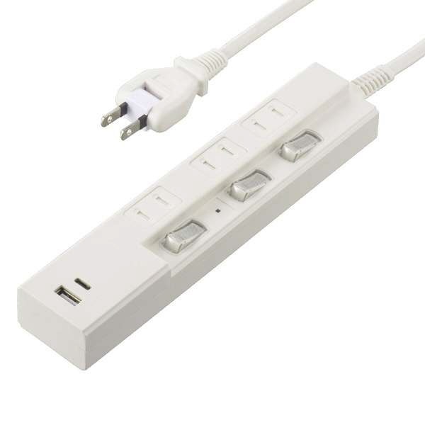 USB付き節電タップ Type-Cポート付 白 OBB-TPK311AC-W [1.0m /3個口 /スイッチ付き（個別） /2ポート]  ORIGINAL BASIC｜オリジナルベーシック 通販