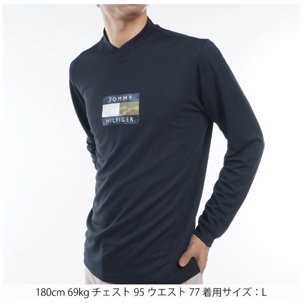 メンズ カモフラッグ モックネックシャツ(Mサイズ/ネイビー) THMA367M 【返品交換不可】